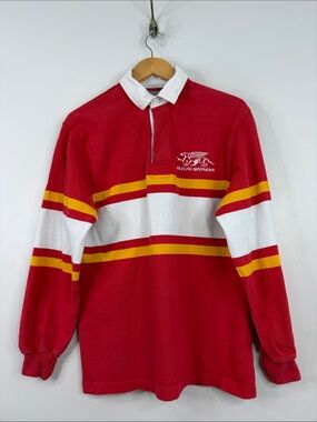 Rugby Shirt Mens Large Red White Stripe Long Sleeve Cotton Polo Guelph Gryphons